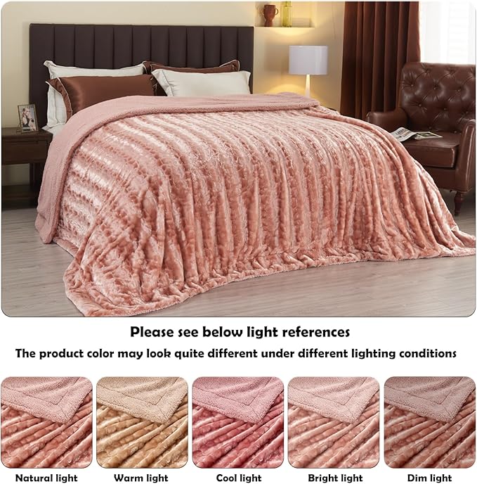 NEWCOSPLAY Super Soft Faux Fur Blanket Twin Size Dusty Pink Sherpa Fuzzy Plush Warm Blanket for Sofa Bed (Dusty Pink, Twin(60"x80"))