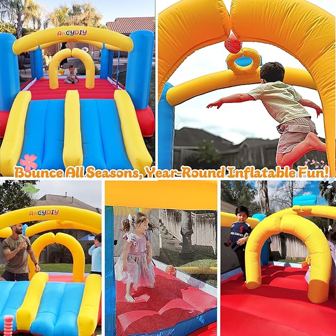 Inflatable Bounce House for Kids 3-12, 12.3FTx9FT Obstacle Bounce House with Dual Racing Slide, Basketball Rim, Bouncy Castle Jump House for Indoor Outdoor Backyard - Blower Included (AKSJ-02)