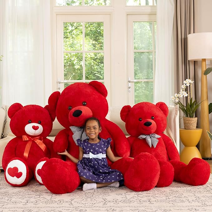 MaoGoLan Giant Teddy Bear Stuffed Animal 47inches,Red Classic Big Teddy Bear Plush Toy,Adorable and Fluffy Teddy Bear Gift for Christmas,Valentines Day,Baby Shower,Birthday,or Long Distance