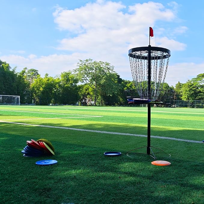Disc Golf Basket - Portable Disc Golf Target with Heavy Duty 24-Chains Come with 6pcs Disc Golf Discs and Carry Bag, Ground Stake -Suitable for Players of All Levels - Multi Color Available