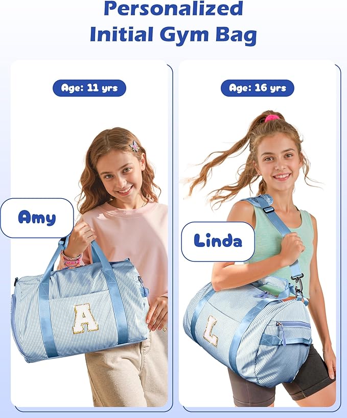 Tween Girl Trendy Stuff, Girls Travel Duffle Bag, Kids Initial Overnight Bags with Shoe Compartment, Customized Weekender Bag with Makeup Pouch, Stocking Stuffers for Teenager (Letter P)
