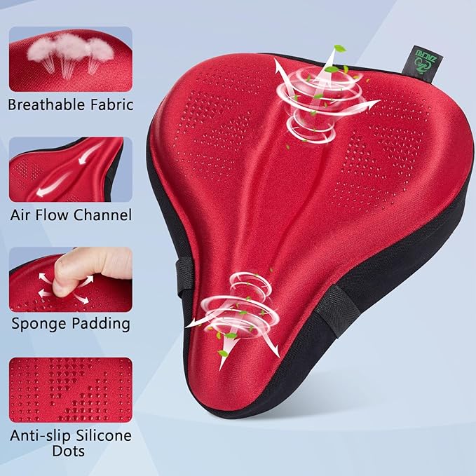 Zacro Bike Seat Cushion - Padded Gel Bike Seat Cover for Men & Women, Padding Bicycle Saddle fit with Peloton/Spin Stationary Exercise/Mountain Road Cycling Bike