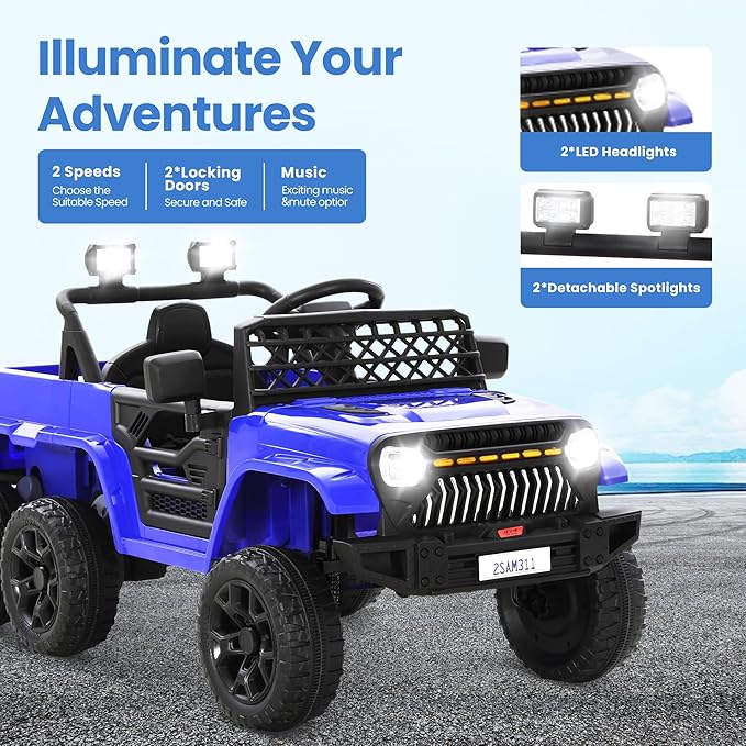 12V Power Wheels Jeep for Kids - Ride On Truck Car w/2WD/4WD Switch w/Parent Remote Control, 6 Wheels Suspension Electric Car for Kids, Blue