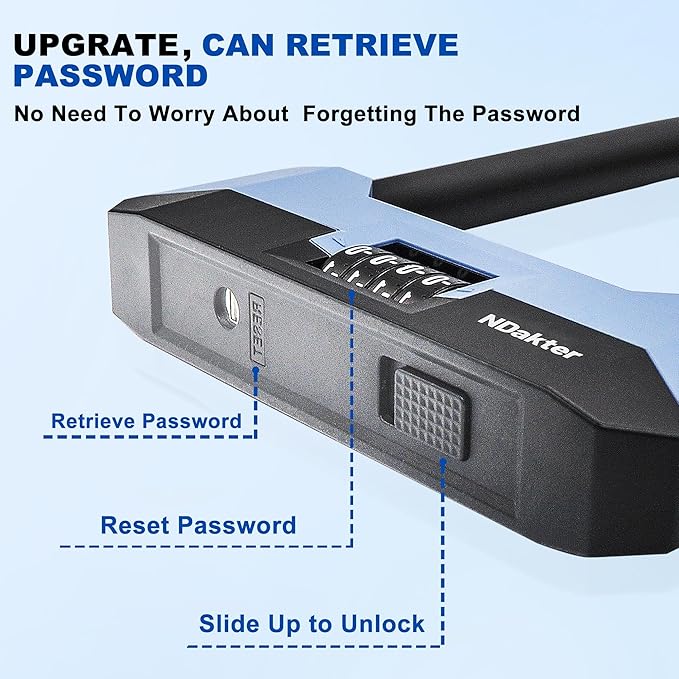 NDakter Bike Locks Heavy Duty Anti Theft，18mm Bicycle Combo U Lock with 5FT Cable, 4-Digit Resettable Combination Electric Scooter Lock with 2Keys and Bracket for Tricycle, Moped, Motorcycle (Blue)