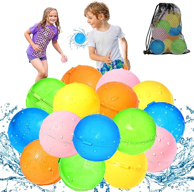SOPPYCID 15PCS Reusable Water Balloons Quick Fill for Kids, Refillable Magnetic Water Balloons for Pool & Beach, Water Ball Toys for Summer Outdoor Games Outside Activities
