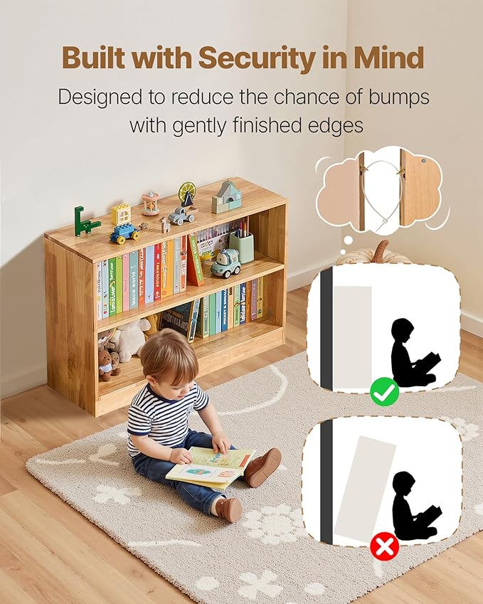 VEVOR Montessori Bookshelf, Wooden Toy Storage Organizer, 2-Cubby Toy Organizers and Storage, Daycare Furniture, Kids Bookshelf for Bedroom, Nursery, Living Room, Entryway, Preschool, Rubberwood