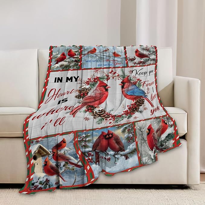Cardinal Blanket Red Bird Throw Blankets for Girls Boys Kids Cardinal Lover Soft Cozy Fleece Plush for Couch Sofa Bed 80"x60"