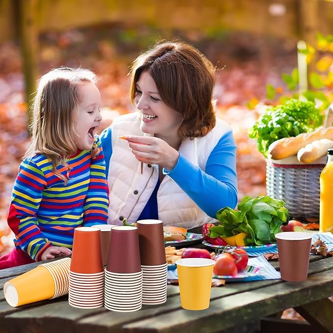 72 Pieces Thanksgiving Fall Paper Cups 9 Oz Disposable Coffee Paper Cups Autumn Party Cup Beverage Drinking Cup for Autumn Harvest, Party, DIY, and Picnic (Yellow, Orange, Brown, Dark Purple)