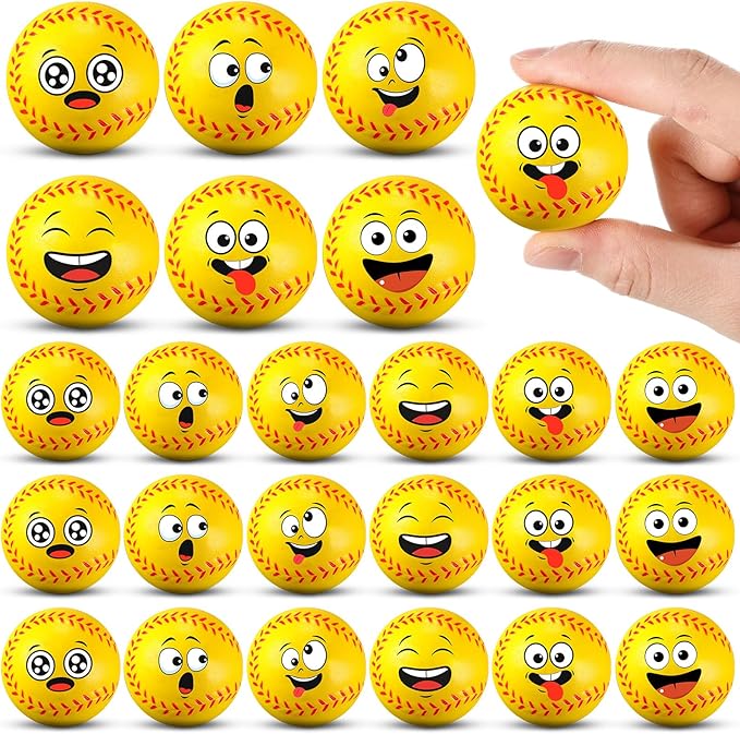 24 Pcs Mini Face Stress Balls for Boys Girls Fidget Toys Bulk Foam Balls for Stress and Anxiety Relief Balls for Party Favors Birthday Gift Decoration(Softball)