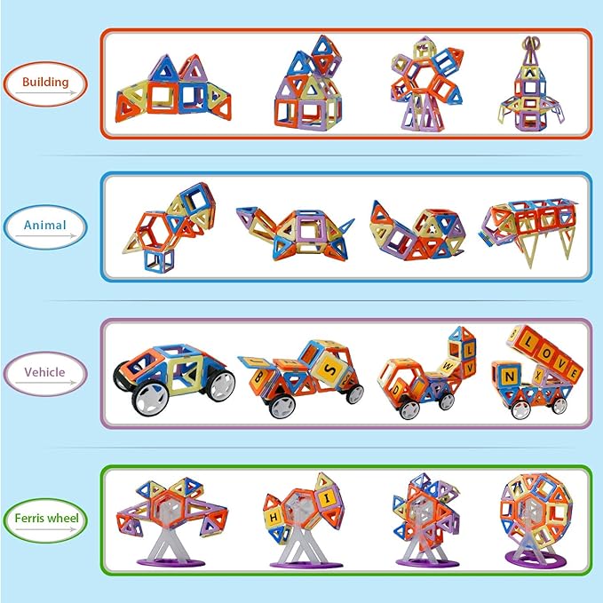 MAGBLOCK Magnetic Blocks Magnet Tiles Educational Toys for 3+ Year Old Boys and Girls Gifts Set 120PCS, Learning by Playing Games with Wheels, Compatible with Major Brands Building Blocks for Kids