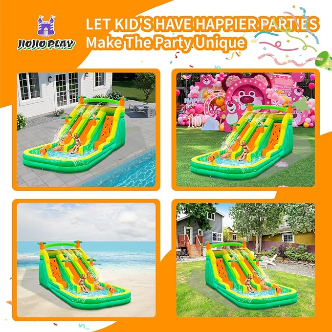 20FT Large Inflatable Water Slide Oxford Waterslides for Kids and Adults Rainforest Style Water Slide Bounce House and Swimming Pool Wet Dry Use Summer Fun Water Park for Outdoor（Including Blower