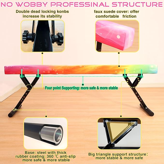 Adjustable Balance Beam 8 ft Gymnastic Beam Adjustable Height for Kids and Teenage of All Gymnastic Levels, Gymnastic Training Beam Gymnastic Equipment for Athlete Home and Gym Club Use