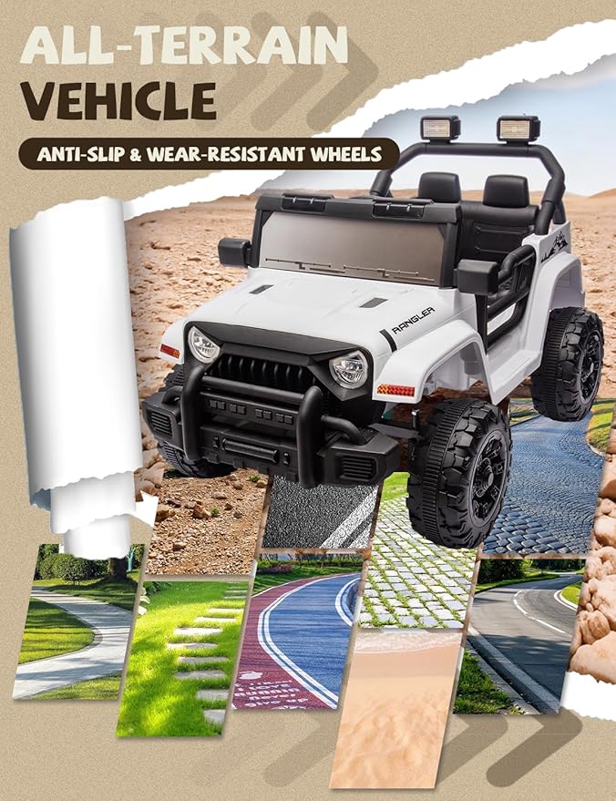 Ride on Car, 12V Kids' Electric Vehicles W/Parents Control, Ride on Toys for Toddlers with Music, Four-Wheels Suspension, USB, Headlights, White