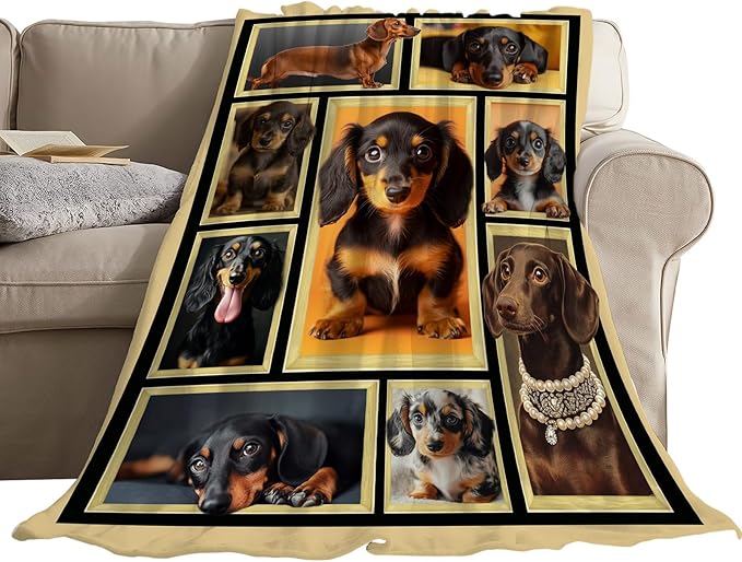 Dachshund Blanket Fleece Soft Warm Plush Cute Wiener Dog Animal Throw Blanket Lightweight Plush Fuzzy Cozy Sausage Dog Blankets for Lover Kids Adult Suitable for Couch Sofa Bed 80"X60"