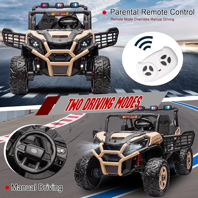 24V 2-Seater Ride On Toys 4x4 Ride On Buggy with Remote Control Battery Powered Kids Electric Car Off-Road Vehicles Side by Side UTV OutDoor Grass Colorful LED Lights for Boys and Girls, Yellow