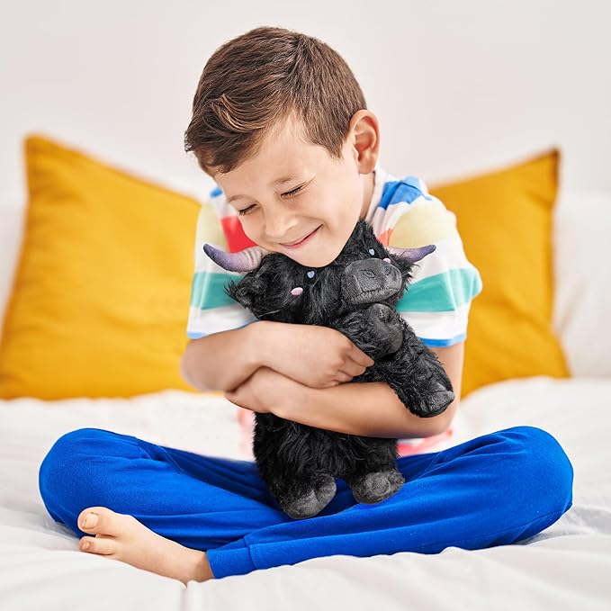 Happy Fuel Highland Cow Microwavable 1.5lbs Unscented Heating Pad for Women & Kids- Cute Soft Cozy Pillow Plush Heatable Warm Stuffed Animals- Kawaii Hot & Cold Plushie Toy- Cow Gifts for Girls & Boys