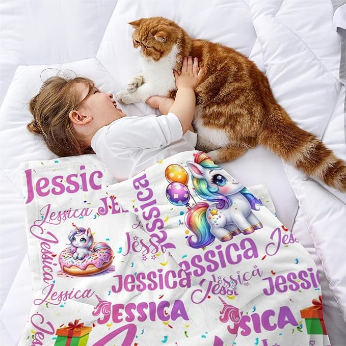 Custom Baby Girl Blanket with Name Personalized Cute Blanket Customized Soft Throw Blanket for Newborn Toddler Teens Baby Shower Birthday
