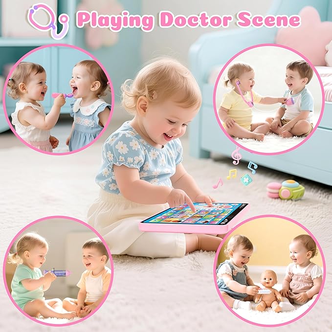 Doctor Kit for for Girls 1 Years Old, Interactive Doctor Tablet with Sound & Music, Doctors Pretend Playset with Stethoscope, Educational Girl Toys Ages 1 2 3, Christmas Birthday Gift for Kid Toddler