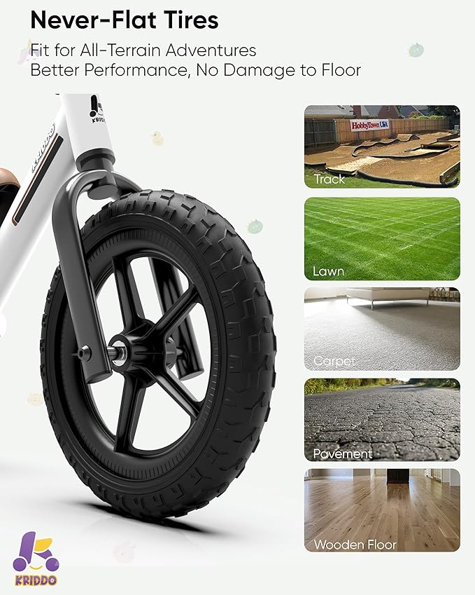 KRIDDO Toddler Balance Bike 2 Year Old, Kids Balance Bike for 2-5 Years Old, Dual Bearing for Smoother Riding, Adorable Plate, Adjustable Seat and Handlebar, Toddler Bike Gifts Age 2-3, White