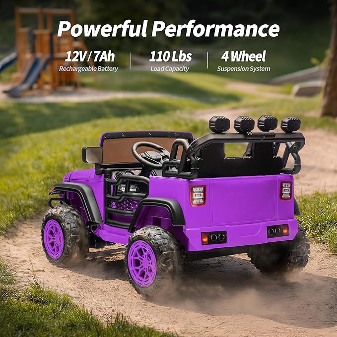 2 Seater Ride on Electric Car, 12V Ride on Toy Car for Kids 4-8 w/Remote Control, EVA Tires - Purple