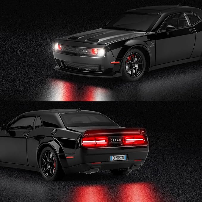 SASBSC Toy Cars for Boys Age 3-12 1:24 Car Toys Diecast Metal Car Model with Light & Sound Collectable Muscle Super Cars for Kids (Black)