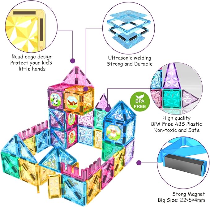 Jasonwell Magnetic Tiles Kids Magnetic Blocks 110PCS Building Sets 3D Magnet Toys Preschool Educational Construction STEM Toy Christmas Birthday Gifts for Toddlers Boys Girls 3 4 5 6 7 8 9 + Year Old