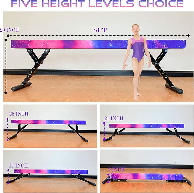 Adjustable Balance Beam 8 ft Gymnastic Beam Adjustable Height for Kids and Teenage of All Gymnastic Levels, Gymnastic Training Beam Gymnastic Equipment for Athlete Home and Gym Club Use
