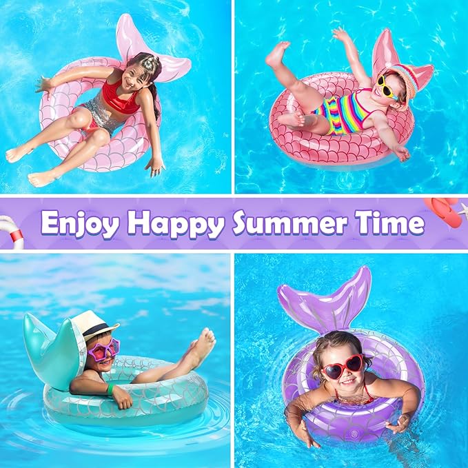 HeySplash Pool Floats Kids, Inflatable Swimming Ring Mermaid Tail Shaped Swim Tube Floaties, Summer Water Fun Beach Party Swimming Pool Toys for Kids Children Water Activities, Purple