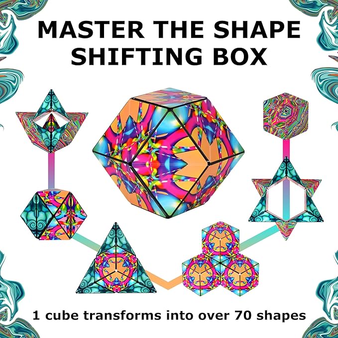 SHASHIBO Shape Shifting Box - Award-Winning Fidget Toy w/ 36 Rare Earth Magnets - Fidget Cube Transforms Into Over 70 Shapes, Sensory Toy Gift for Kids, Teens, and Adults (Water Color)
