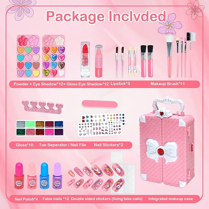 Kids Makeup Sets for Girls Toys - 74PCS Washable Makeup for Kids with Mirror, Real Dressing Table with Stand, Princess Play Makeup Kit Perfect for 3 4 5 6 7 8-12 Year Old Girls Birthday & Christmas