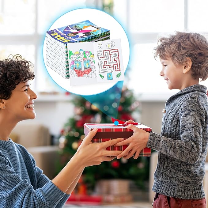 BenLouis 12 Christian Mini Coloring Books Kids with 12 Stacking Crayons Bible Verse Religious Party Favors Small Activity Books Bulk for Kids Sunday School Christmas Party Gift Goodie Bag Stuffers