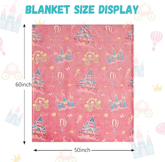 Glow in The Dark Castle Blanket,Castle Gifts Toys for Girls,Birthday Presents Decor for Kids Age 3-14 Year Old Daughter Teen Child Toddler Soft Luminous Christmas Bedroom Throw Blanket 50"x60"