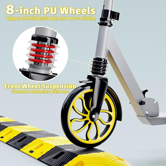 PHOEROS Kick Scooter for Kids Ages 6-12,Teens & Adults, Youth. Lightweight Aluminum Kick Scooter for Teens Adults Boys Girls with 8 inch Big Wheels, Foldable, 3 Height Adjustable, Shock Absorption.