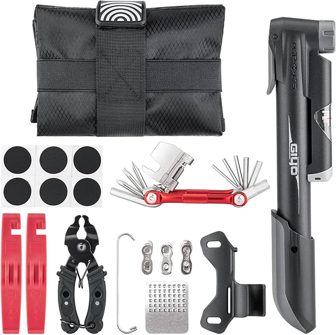 Bicycle Repair Tool Kit with Bike Pump & Saddle Bag - Bike Tool Kits for Repair and Maintenance at Home or on the Road - Bike Tire Repair Kit