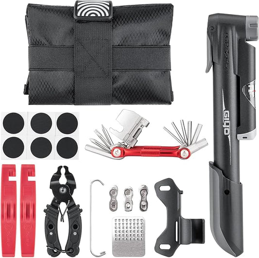 Bicycle Repair Tool Kit with Bike Pump & Saddle Bag - Bike Tool Kits for Repair and Maintenance at Home or on the Road - Bike Tire Repair Kit