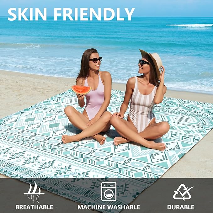 Beach Blanket Waterproof Sandproof Beach Mat 79" X 83"/10'x9'for 2-8 Adults Quick Drying Outdoor Picnic Mat Beach Accessories for Travel, Camping, Hiking