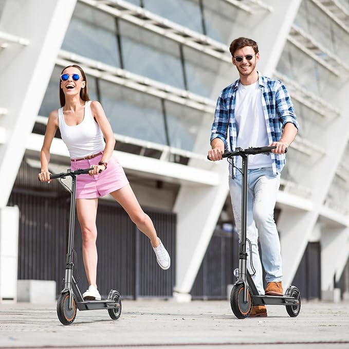 Electric Scooter, Folding E Scooter for Adults with Seat, 350W Motor, 8.5" Tire, 19MPH, 21Mile Long Range Lightweight Teens Commuting Sit Down Escooter with App, Bluetooth, Dual Brake (Seat Optional)