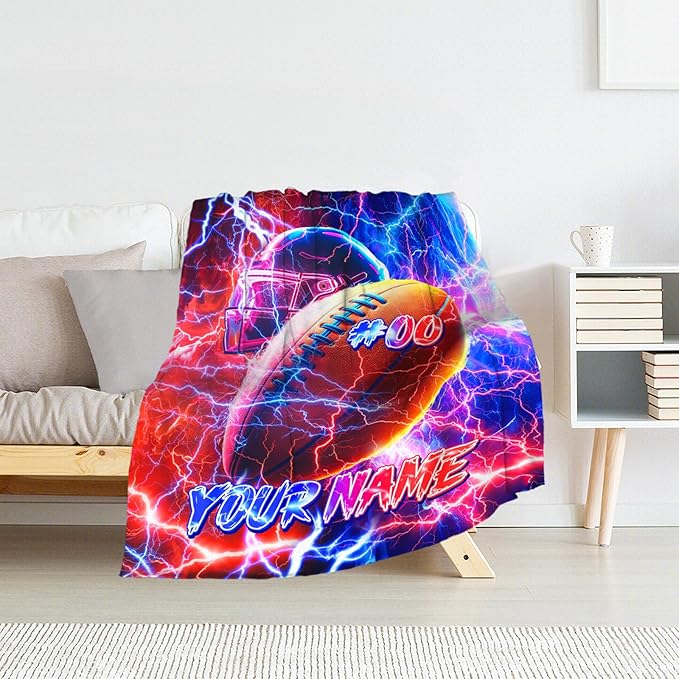 Personalized Kids Blanket Gifts Football Blankets for Boys, Toddler - Custom Cozy Fuzzy Sport Throws for Couch, Sofa & Travel