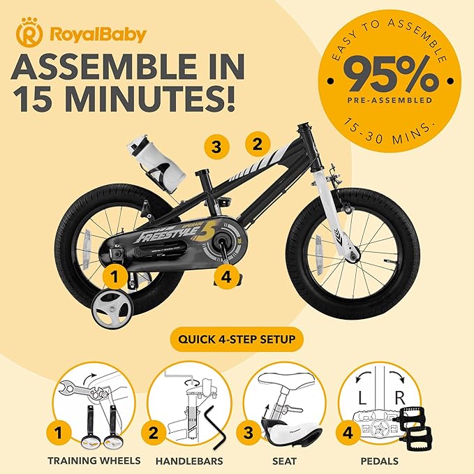 RoyalBaby Kids Bike EZ Balance to Pedal Dual Handbrake Toddlers Boys Girls Bicycle 12-20 Inch for Age 3-10 Years