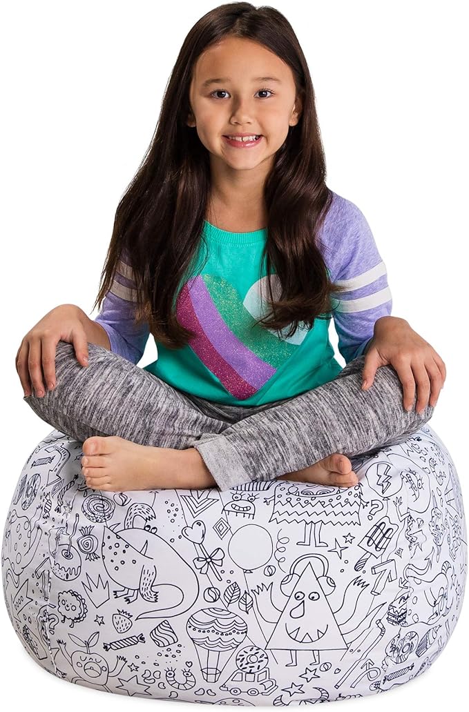 Posh Stuffable Kids Stuffed Animal Storage Bean Bag Chair Cover - Childrens Toy Organizer, Medium 27" - Fun Coloring Fabric