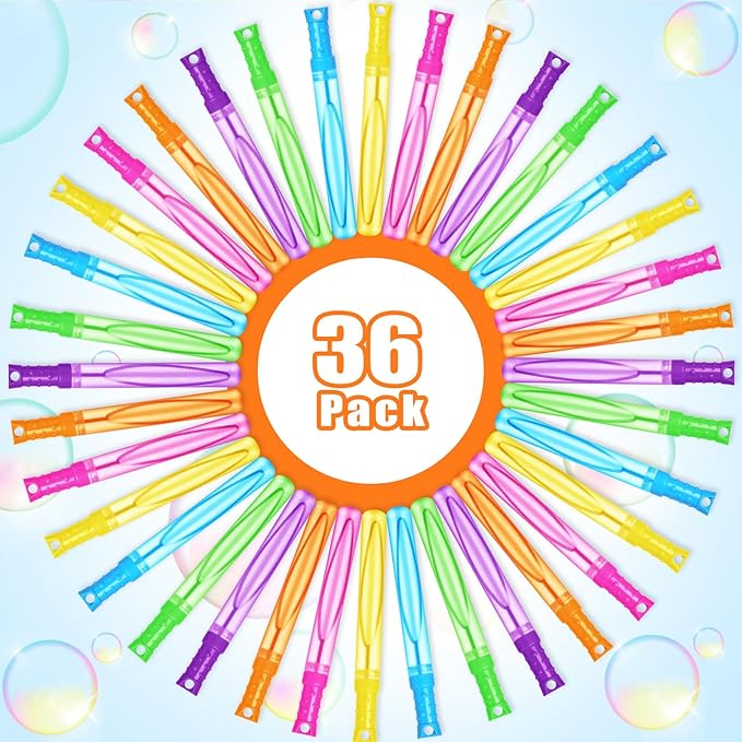 Bubble Wand, 36 Pcs Bubble Wands Bulk in 6 Colors, Bubble Party Favors for Kids, Summer Toys, Indoor Outdoor Activity, Themed Birthday, Wedding, for Girls & Boys