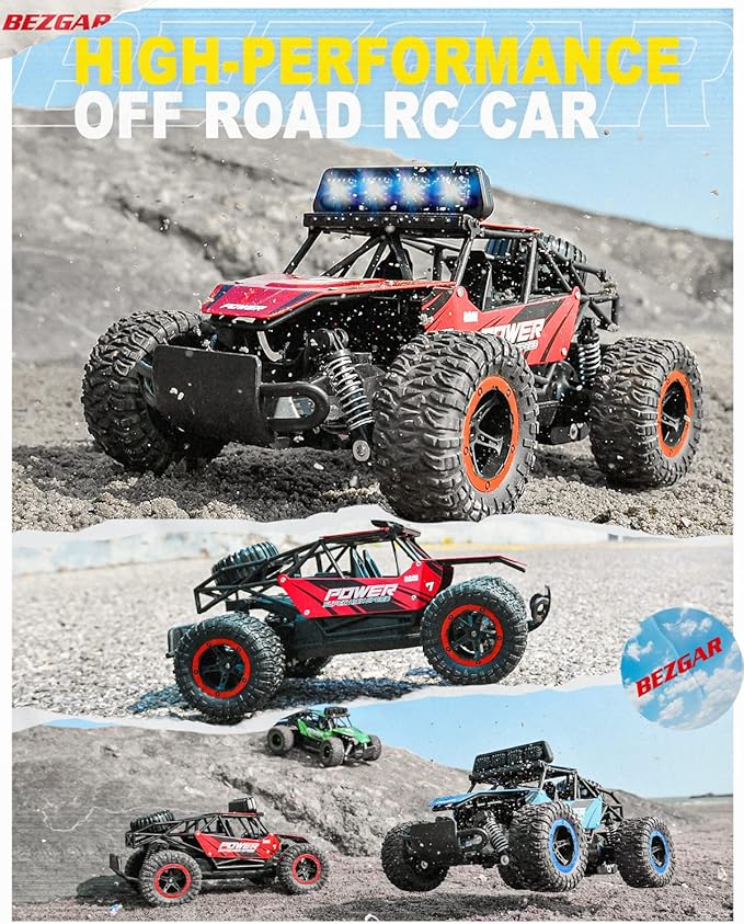 BEZGAR TB141 RC Cars-1:14 Scale Remote Control Car, 2WD High Speed 20 Km/h All Terrains Electric Toy Off Road RC Car Vehicle Truck Crawler with Two Rechargeable Batteries for Boys Kids and Adults