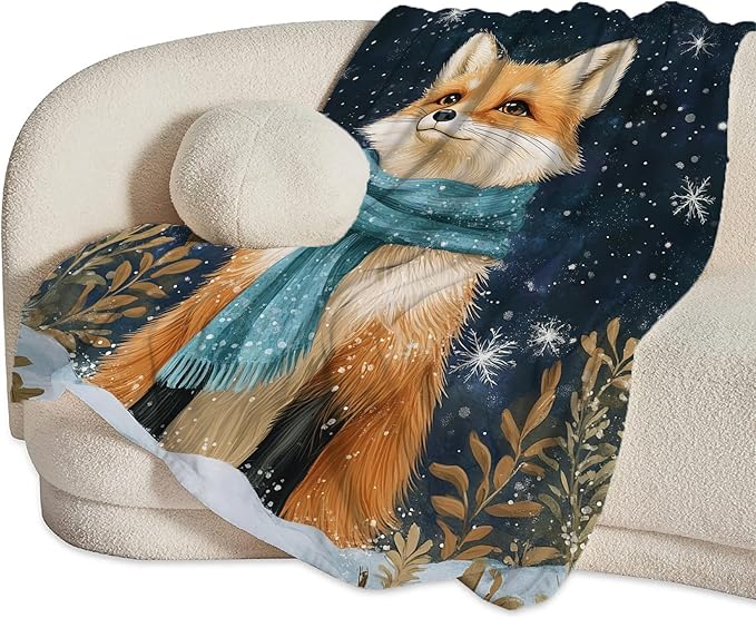 Fox Blanket Fox Decor Gifts Winter Snow Throw Blankets for Girls Boys Women Men Plush Cozy Flannel Fleece Fuzzy Blanket for Bed Couch Sofa 80"X60"