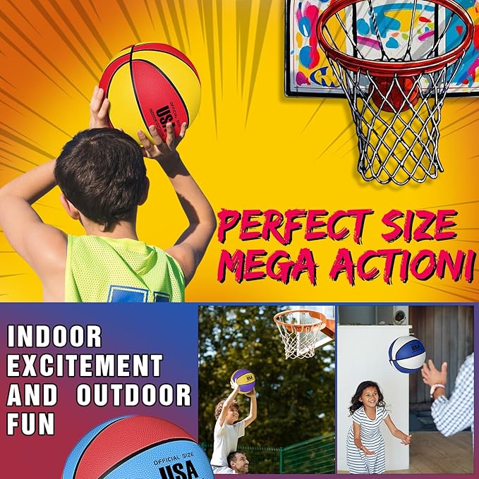 Jenaai 6 Pack Mini Basketballs with Pump for Kids 7 Inch Size 3 Rubber Arcade Basketball Color Small Toy Indoor Outdoor Pool Arcade Games Colorful Basketball for Kids Toddlers(Classic)