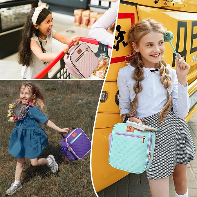 Lunch Box for Women Men Kids Girls Teen Adults,Insulated Lunch Bag with Bottle Holder,Small Lunch Box Cooler Lightweight Reusable LunchBox for Work Office School Travel Picnic-Light Pink