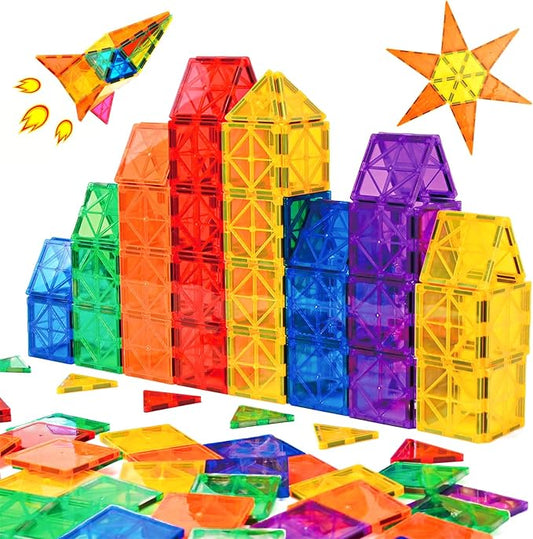 Gemmicc Magnetic Tiles, Magnet Toys Building Blocks for Kids, STEM Approved Educational Toys, Magnet Puzzles Stacking Blocks for Boys Girls,55 PCS Starter Set