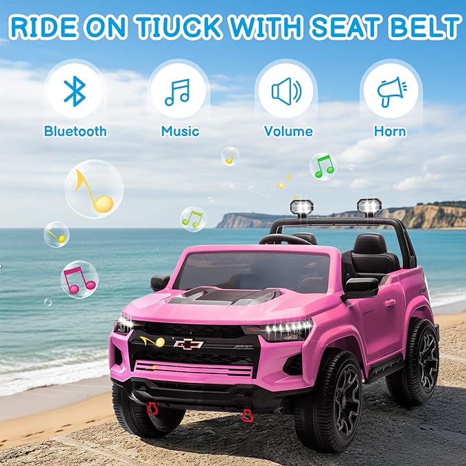Winado 24V Licensed Chevrolet Colorado Electric Car for Kids, Ride on Toys for Toddlers with Remote Control, 2 Seater Electric Car Ride On Vehicle w/Bluetooth, Soft Start, LED Lights - Pink