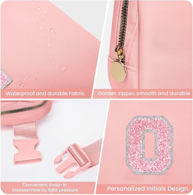 Gifts for Girlfriend, Girlfriend Birthday Gifts, Personalized Fanny Pack Crossbody Bag Belt Bag with Initial letters, Waist Packs with Adjustable Strap, Cute Preppy Girly Trendy Stuff (Peach, O)