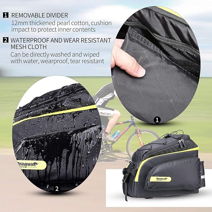 HUNTVP Bike Trunk Bag Bike Rear Seat Bag Waterproof Bike Pannier Bag 17L for Bicycle Cargo Rack Saddle Bag Bicycle Commuter Bag Shoulder Bag Laptop Pannier Rack Bicycle Bag (Black)