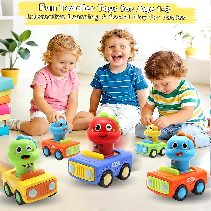 Pbooo Toys for 1 Year Old Boy, Press and Go Car Toys for Toddlers 1-3, Push and Go Animal Toy Cars Set, Birthday Gifts for 1 2 Year Old Boys, Baby Toys 12-18 Months